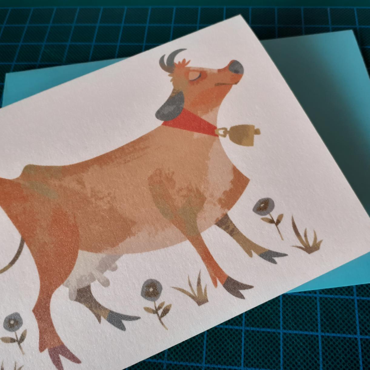 b;ack greeting card with cow illustration